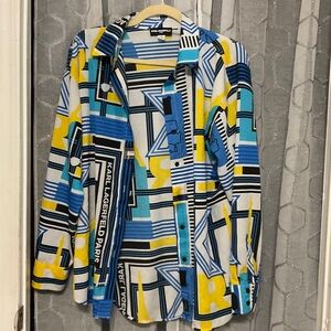 Karl Lagerfeld Geometric Button-Down Shirt in Blue, Yellow & White